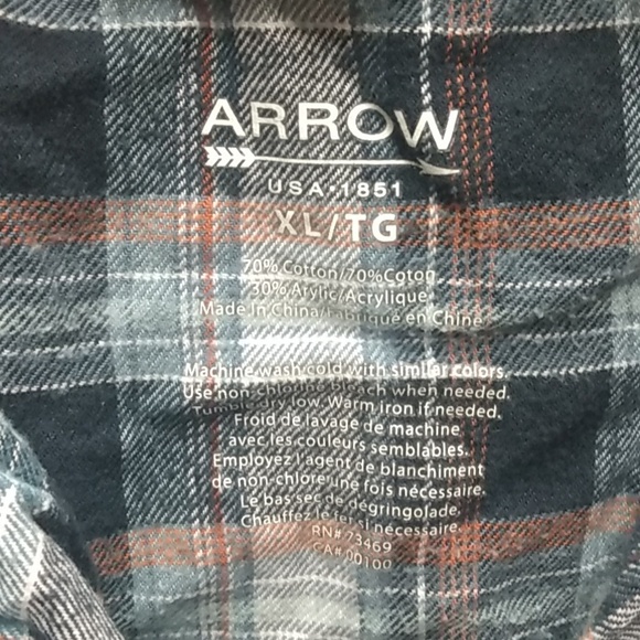 Arrow Men's Pajama Top XL Plaid Blue, Gray - Picture 3 of 5